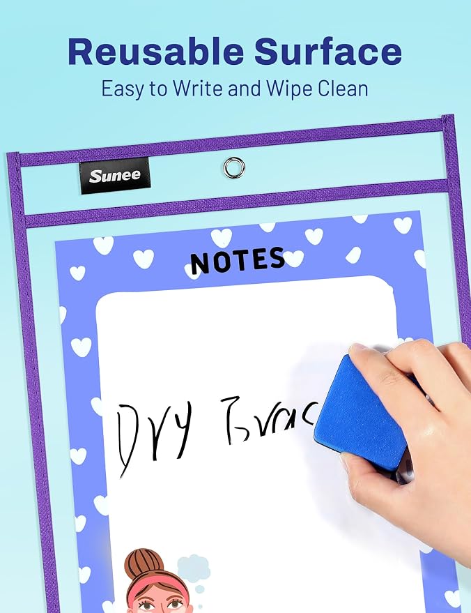 SUNEE 6 Packs Oversized Reusable Dry Erase Pocket Sleeves - Image 3
