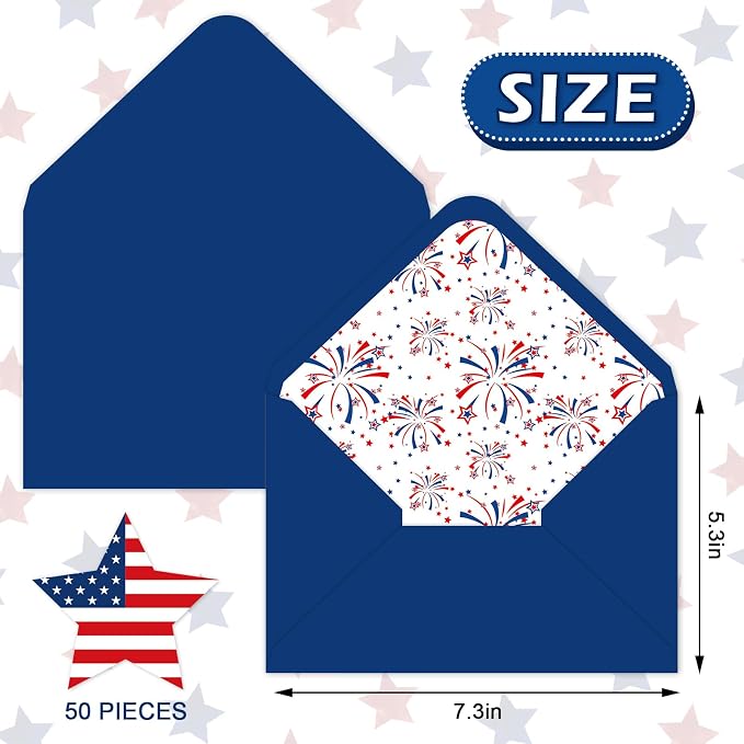 Whaline 50 Pcs Patriotic Invitation Envelopes Firework Star Greeting Card - Image 2