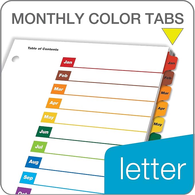 Cardinal OneStep Binder Dividers, 12-Tab Monthly, Customizable Table of Contents - Image 2