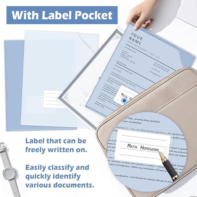 HOUYEE 20 Pack Clear Document Folders, L-Type Plastic File Folder Sleeves - Image 4