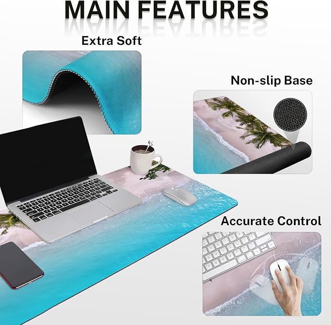 Britimes Blue Turquoise Ocean Keyboard Mouse Pad Set Beach Summer 4in1 Large - Image 5
