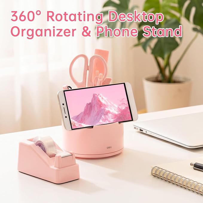 deli Pink Office Supplies, 14 in 1 Desk Accessories Set - Image 2