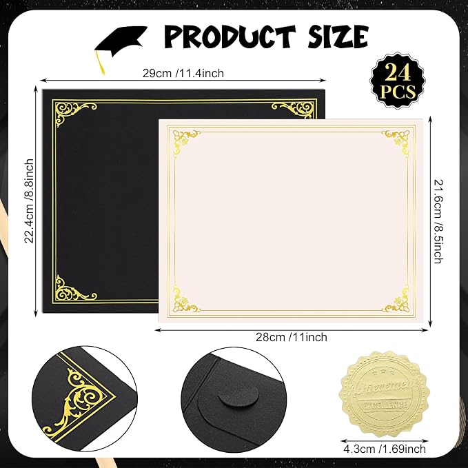 WSICSE 72 Pcs Certificate Kit, Includes 24 Pcs Black Certificate Holders & 24 - Image 2