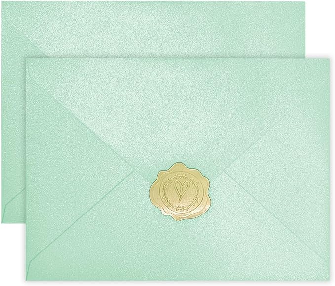 YINUOYOUJIA 50 PCS Pearl Mint Green Envelopes A7, 5 x 7 Mint Green Shimmer by YINUOYOUJIA