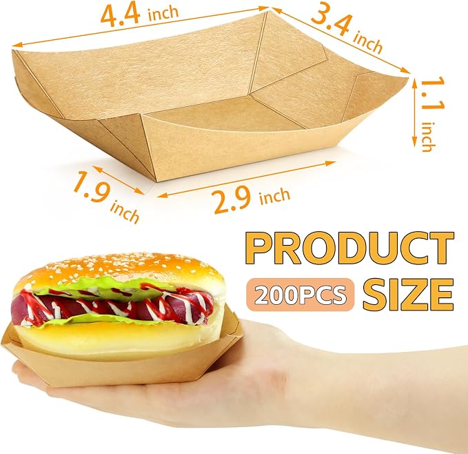 Oomcu 200 Pack 1/4 lb Disposable Kraft Brown Paper Food Boats Nacho Trays - Image 2