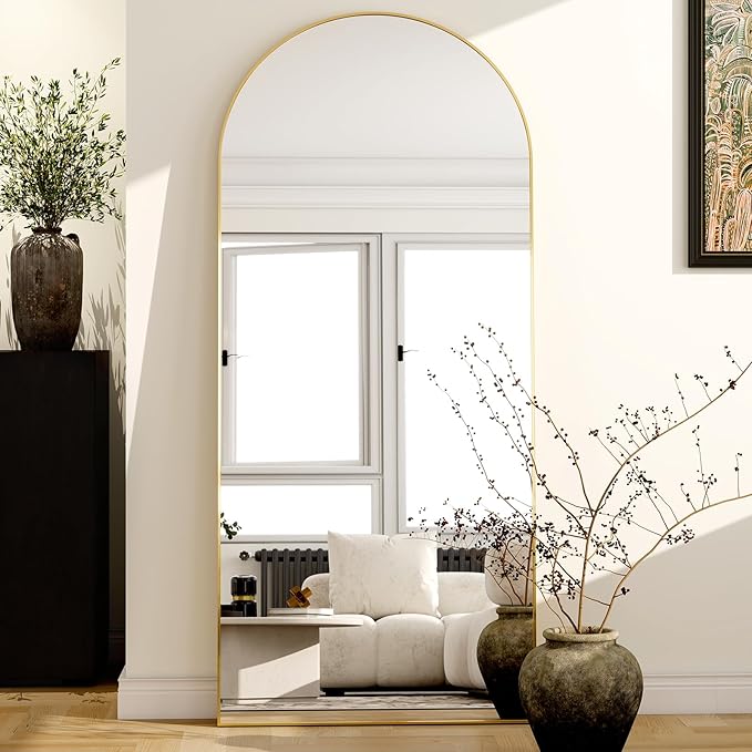 GLSLAND - 20x57 inch Arched Full Length Mirror - Floor Mirrors Aluminum Alloy Frame Full Body Dressing Mirror for Bedroom, Living Room,Black-DeskLoop Office