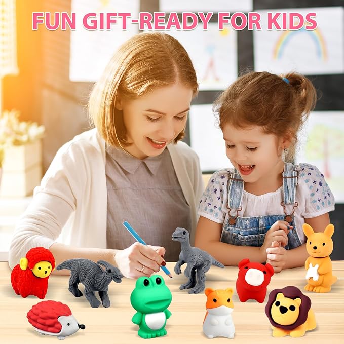 URSKYTOUS 64Pcs Animal Erasers Bulk Cute Desk Pets Kids Puzzle Erasers Take - Image 3
