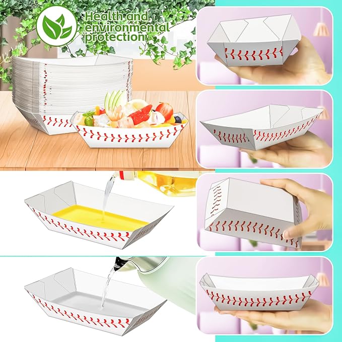 100Pack 2Lb Paper Food Boat Trays, Baseball Birthday Decorations Baseball Party - Image 3