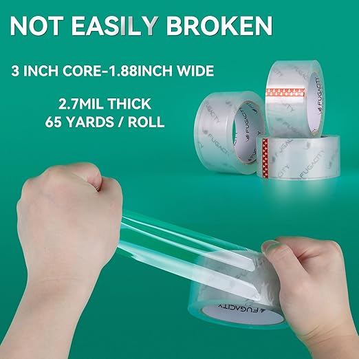 FugaCity Clear Packing Tape Refills (12 Rolls),Heavy Duty Packaging Tape for Moving Sealing, Moving Supplies Shipping Tape,2.7 Mil Thick, 2 in Wide,65 Yards Per Roll,Total 780 Yards