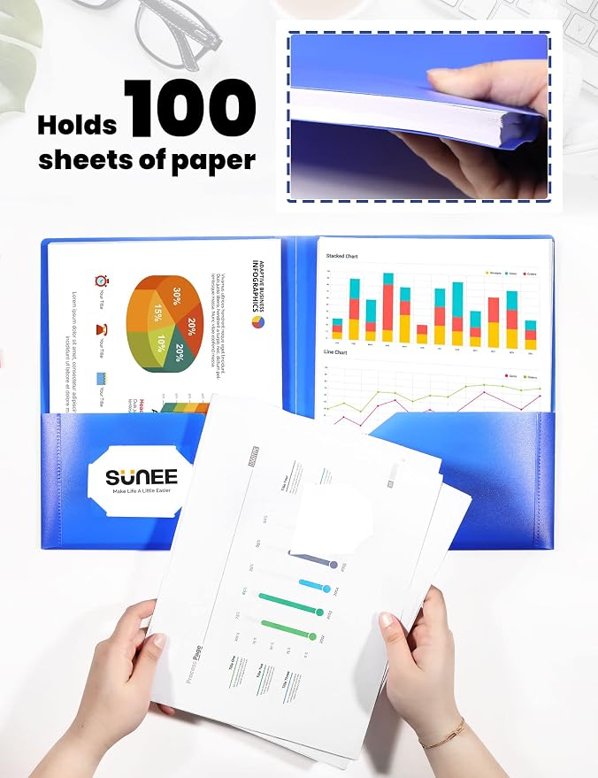 SUNEE 2 Pocket Folder Heavy Duty Plastic Folders - Image 4