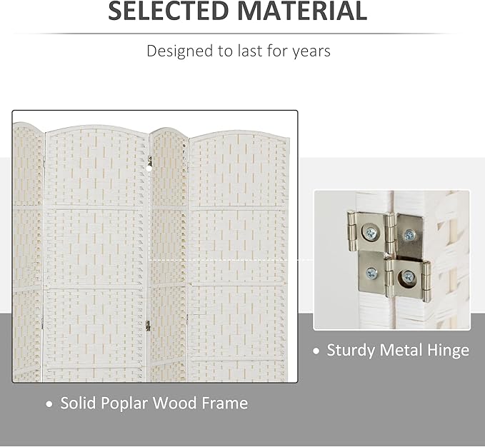 HOMCOM Room Divider, 6 Panel Folding Privacy Screen, 6FT Tall Portable Wicker Weave Partition Wall Divider for Bedroom, Home Office, White-DeskLoop Office