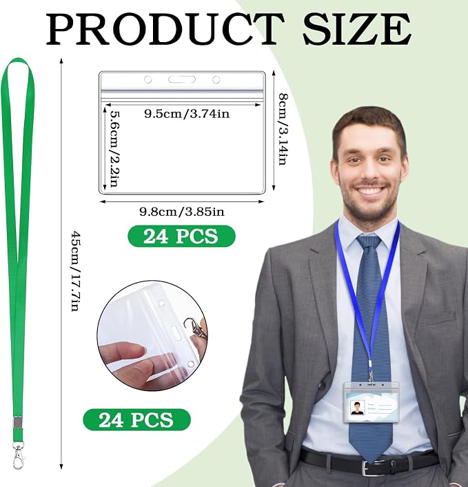 24 Pcs Name Tag Lanyards with Horizontal Id Holder Black Lanyards - Image 2