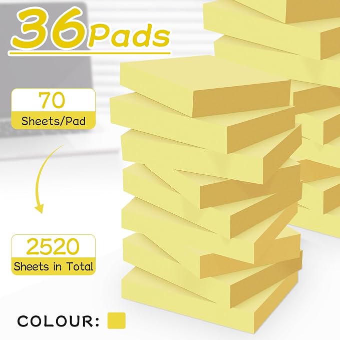 Mini Sticky Notes 1.5x2 in, 36 Pad Yellow Strong Adhesive Post, Suitable - Image 3