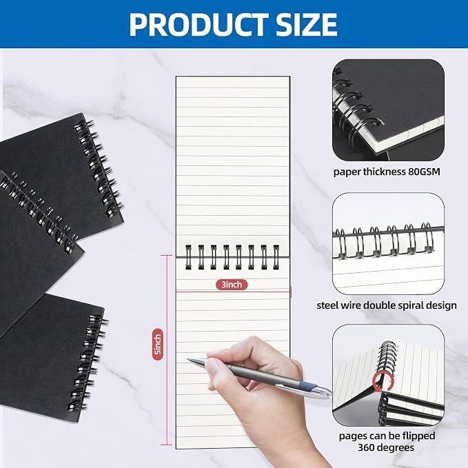 8 Pack 3x5" Spiral Pocket Notebook, College Ruled Small Notepad - Image 3