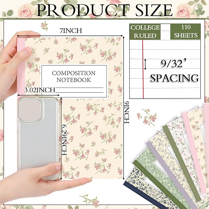 MotiMind 6 Pcs Pastel Wildflower Composition Notebook College Ruled Back to - Image 2