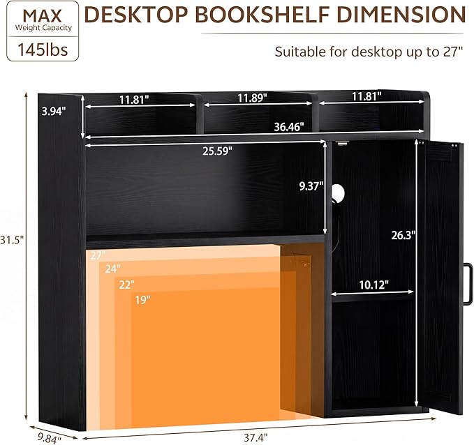 Desktop Storage Shelf, 37.4" Computer Desk Organizer 3-Tier Wood Desktop - Image 2