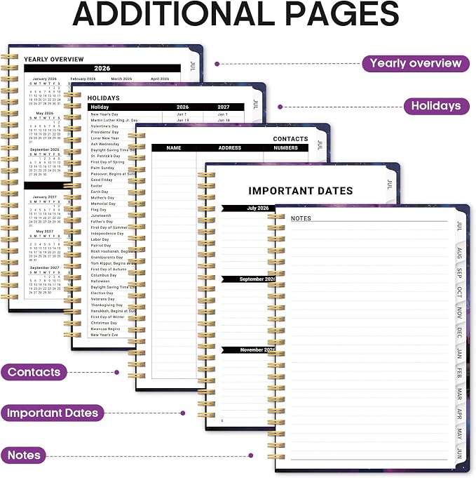 Planner 2026–2027, Academic Monthly Weekly Spiral Calendar, July 2026 – June - Image 5