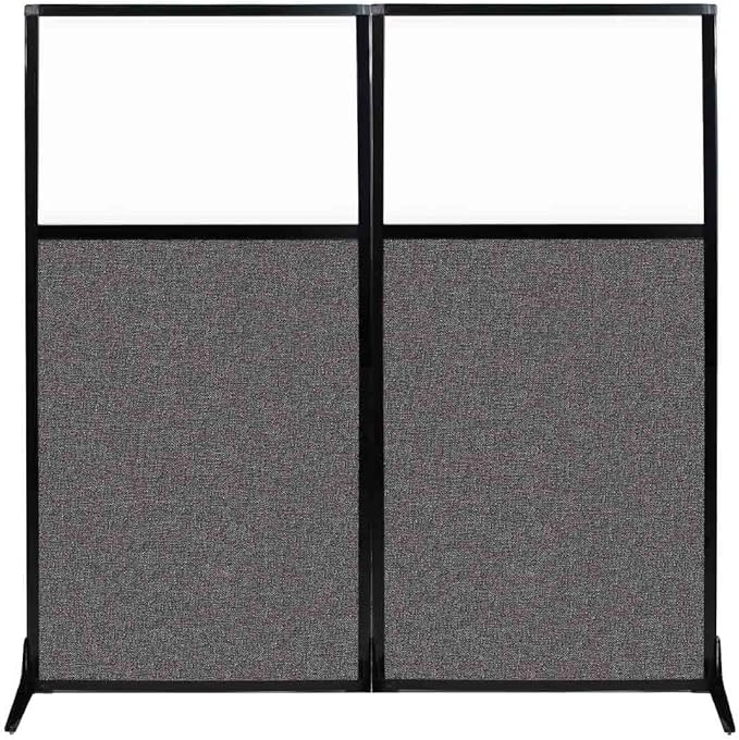 Versare Workstation Partition | Portable Wall Divider | Modern Office Cubicle | Free Standing Privacy Screen | Flexible Work Space | 66" x 70" W/Window, Charcoal Gray Fabric Panels-DeskLoop Office