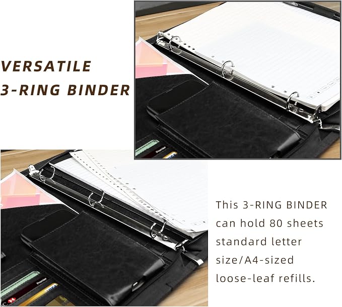 Zippered Portfolio Organizer, WRIYES Leather Padfolio - Image 4