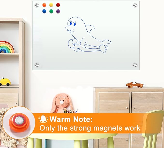 H-Qprobd White Board 24”x18“ Magnet Dry Erase Boards Frameless Magnetic Glass Whiteboard for Wall, Wall Mounted Whiteboard Includes 12 Magnets, 8 Markers and 2 Erasers-DeskLoop Office