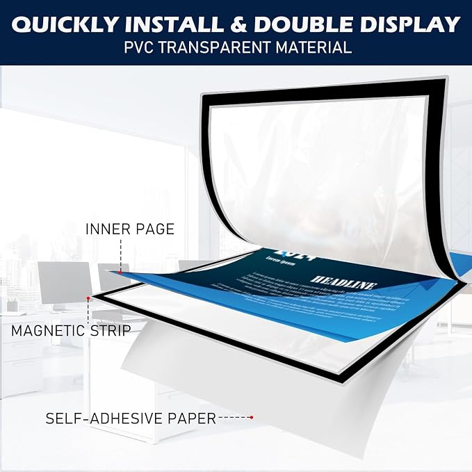 12-Pack Magnetic Sign Holder, 8.5×11 Sliver Magnetic Paper Holder | Reusable - Image 2