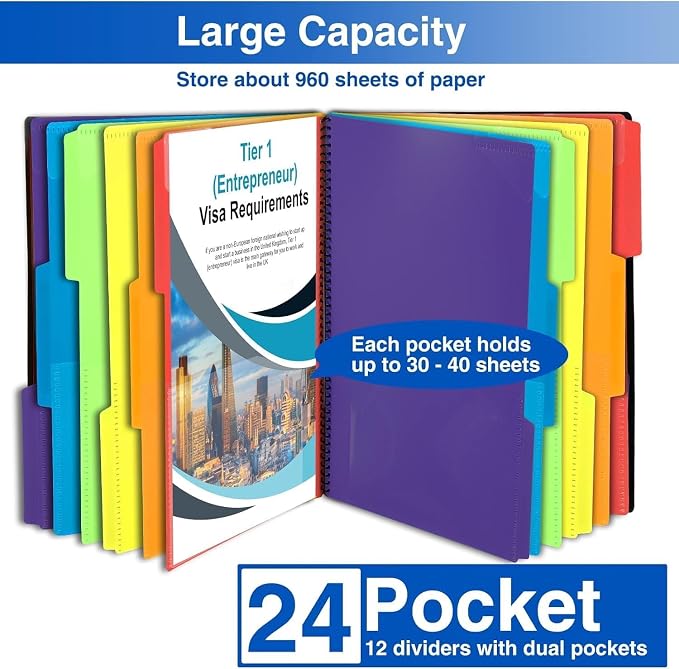Forvencer 24 Pocket Project Organizer, 1/3-cut Tab Binder Organizer - Image 5