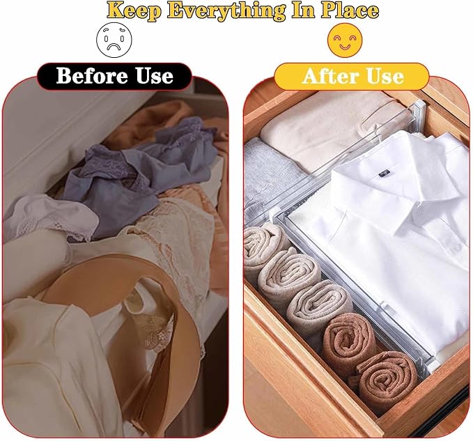 8 Pcs Drawer Dividers for Clothes, 3.15" High 11.34"-19.69" Adjustable - Image 3