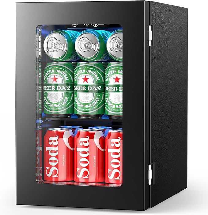 24 Cans Beverage Refrigerator Cooler, Mini Fridge Countertop Drink Cooler for Soda, Canned Beer, Adjustable Digital Temperature Control for Home Dorm Office, Black-DeskLoop Office