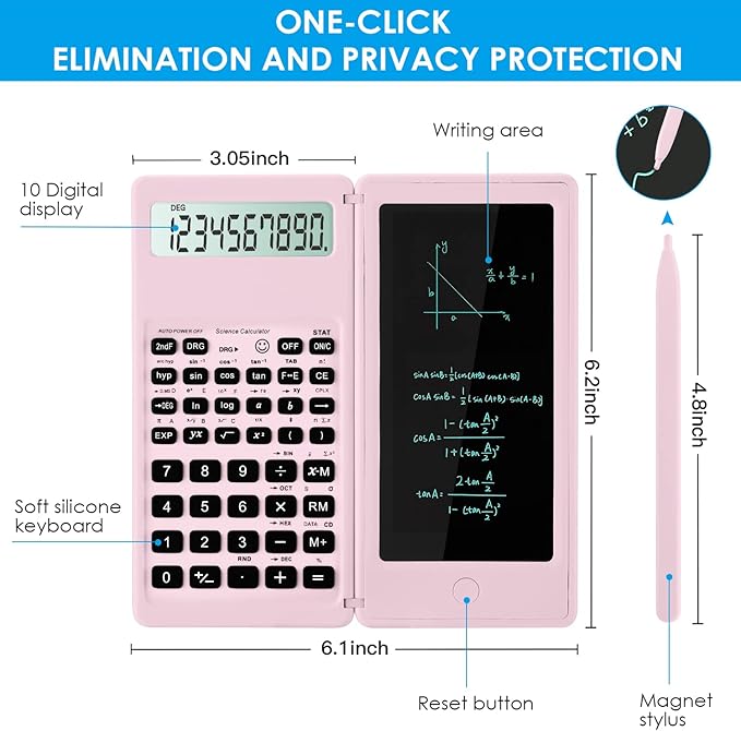 Scientific Calculators for Students, 10-Digit Large Screen, Math Calculator with Notepad, Classroom Must Haves for Middle High School Supplies & College （Pink-DeskLoop Office