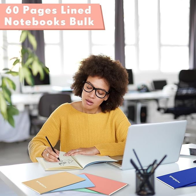 100 Pcs Kraft Notebook Journals 5.5 Inch x 8.3 Inch A5 Softcover Notebooks Bulk for Writing Sketch Office Notepad with 60 Pages 30 Sheets (Multicolor,Lined)(Bright Color,Notebook, Lined)-DeskLoop Office