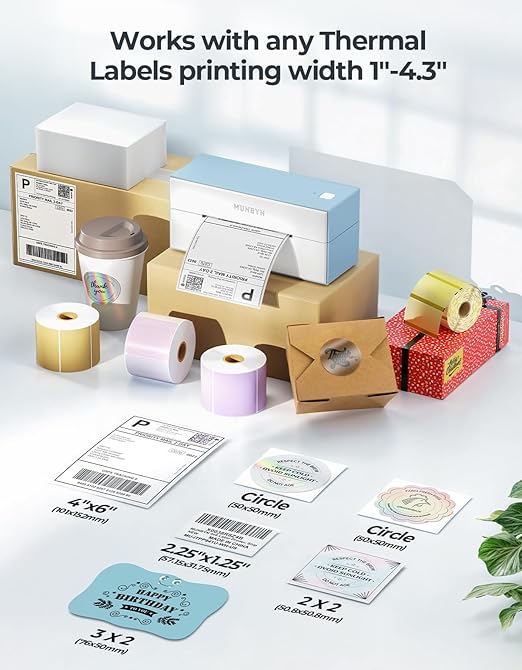 MUNBYN Bluetooth Thermal Label Printer, 4x6 Shipping Label Printer for Shipping Packages, Compatible with iOS, Android, PC, Mac, Chrome OS, Etsy, Ebay, Shopify, Amazon, USPS and More-DeskLoop Office