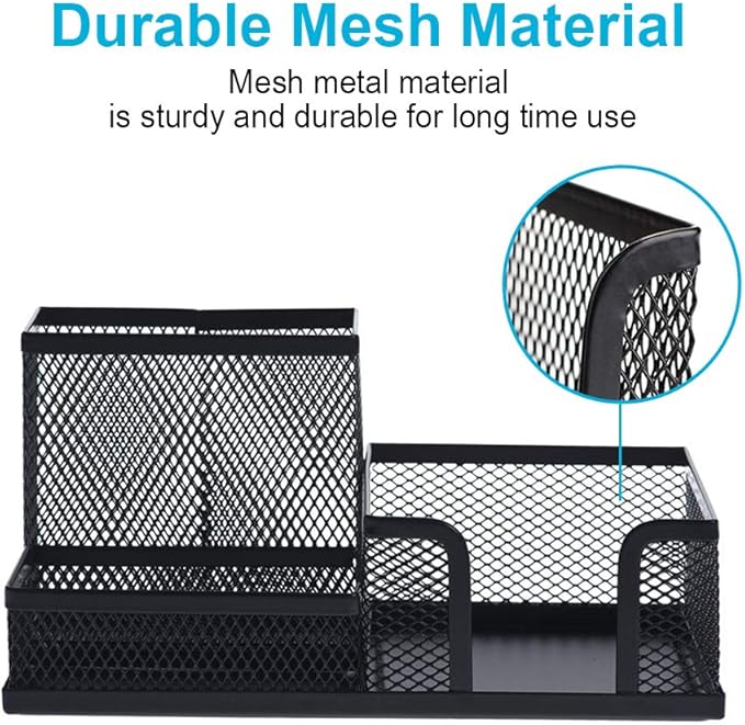 2 Pieces Pen Holder for Desk Mesh Metal Pencil Holders Pen Cup Marker Holder Desk Caddy with Sticky Notes Holder Pen Organizer for Office Supplies Workspace School Home Black-DeskLoop Office