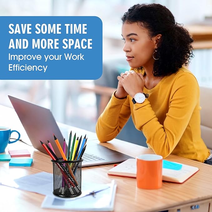 2 Pack Black Pencil Cup - Wire Mesh Pen Cup Holder for Desk, Office Pen Organizer With Sleek Design-DeskLoop Office