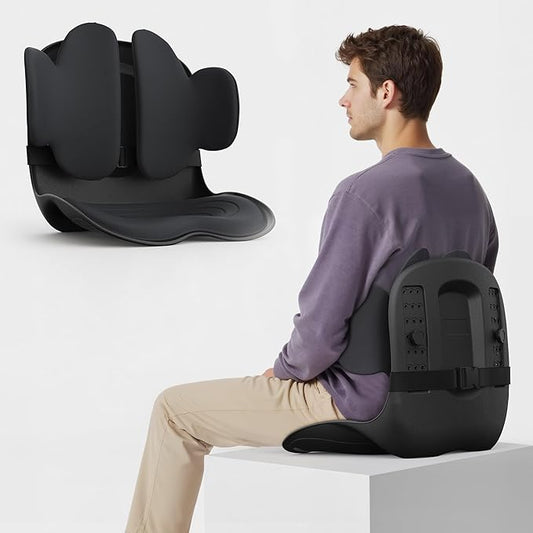 3D Lumbar Support Seat Cushion – Patented Spine Alignment Ergonomic Posture Corrector, Breathable Mesh & EVA Foam, Portable for Home, Office, Meditation, Gaming, Outdoor 16.5" W × 15.7" D-DeskLoop Office