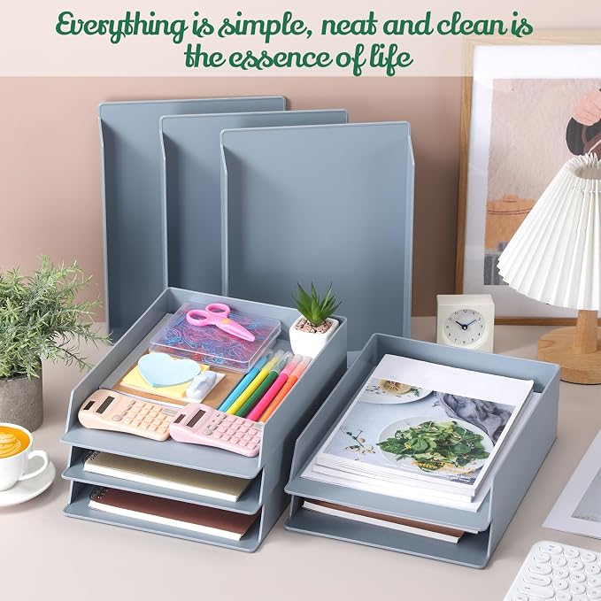 Wenqik 8 Pcs Stackable Paper Trays Rectangular Plastic Desk Holder Desktop - Image 5