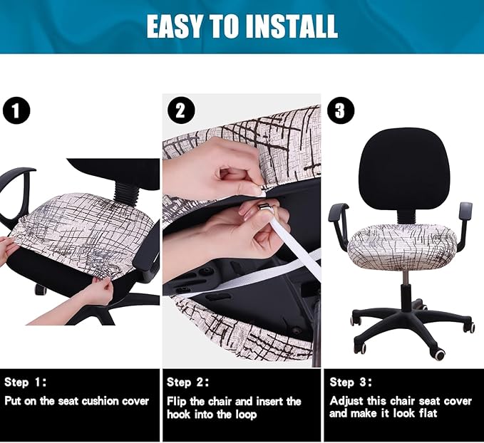Smiry Printed Office Computer Chair Seat Covers, Stretch Fit Universal Desk Rotating Chair Cover Washable Removable Seat Cushion Protectors - Brown and White-DeskLoop Office
