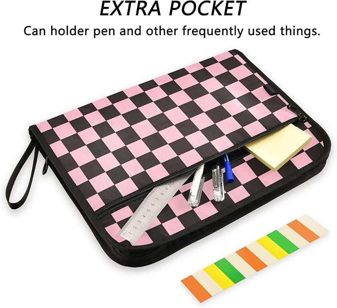 Black Pink Checkerboard Accordion File Organizer Expanding Document Folder - Image 2