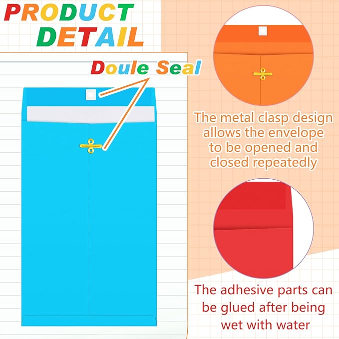 Geyee 20 Pcs Clasp Manilla Envelopes 6 x 9 Inch Gummed Colored Envelopes - Image 3