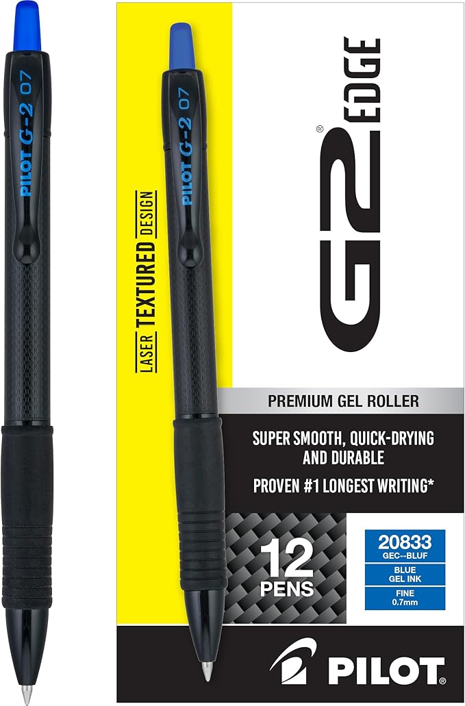 PILOT, G2 Edge Blue Premium Gel Roller Pens, Sensory Writing Experience, 12ct box, Fine Point 0.7 mm-DeskLoop Office