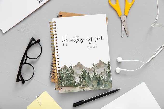 Forest Christian Notebook Journal, He Restores My Soul Bible Verse Notebook - Image 2