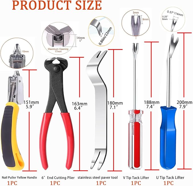 Upholstery Staple Remover Staple Puller Tack Puller Nail Remover Tool Set - Image 2