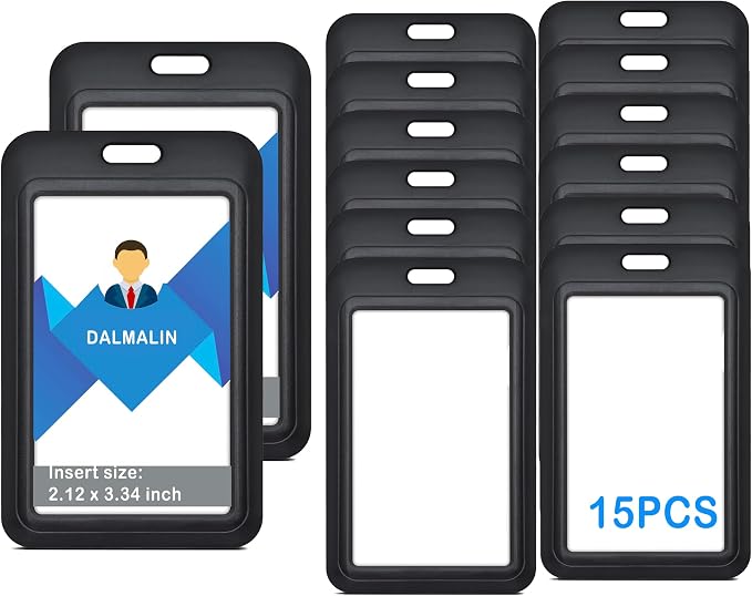 15 Pack Sliding ID Badge Holder Vertical Hard Plastic Card Case Protector Pouch by DALMALIN