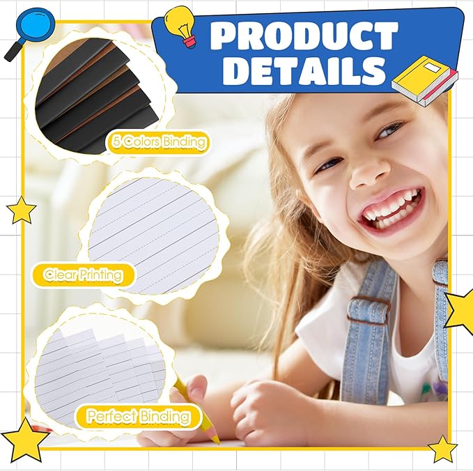 Henoyso 20 Pcs Primary Composition Notebook 9 3/4 x 7 1/2 Inch Kids Journal, Back to School Supplies, K-2 Primary Writing Notebook for Kids Student Draw and Write Story Journal (Black Color)-DeskLoop Office