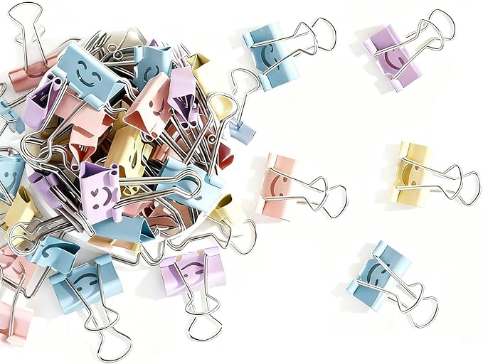 Binder Clips, 48 Pack, 1 Inch, Standard 25mm, Hollowed Smile Design, Metal Fold by Makanu