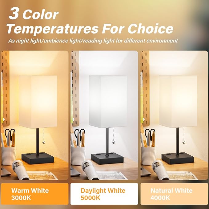 White Medium Table Lamp with USB Ports - Image 2