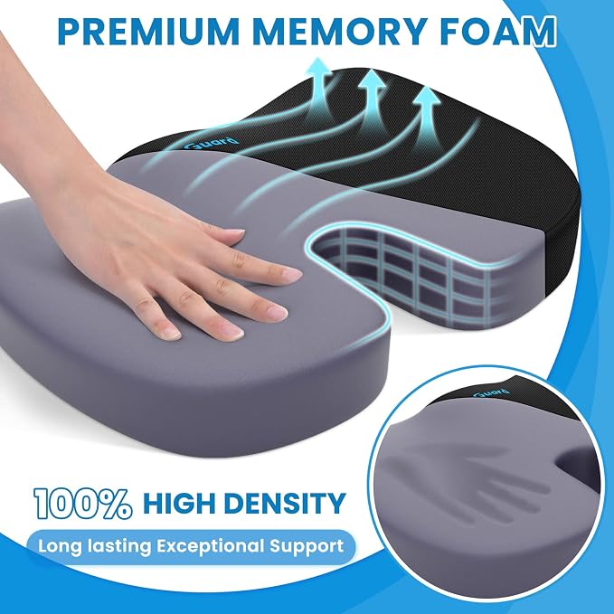 TushGuard Seat Cushion for Office Chair Memory Foam Non-Slip Cushion Back - Image 3