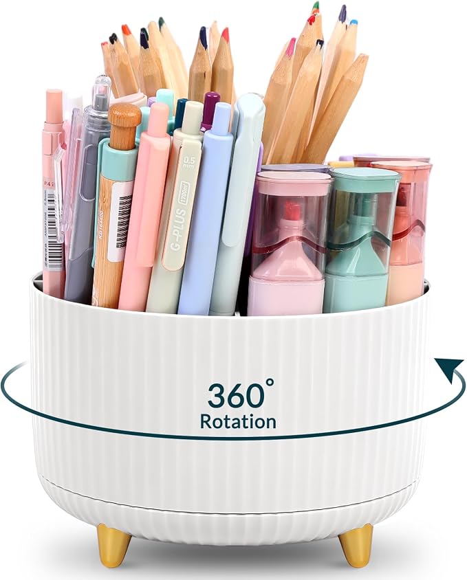 KONVINIT Pencil Pen Holder for Desk, 5 Slots 360-Degree Rotating Desktop by KONVINIT