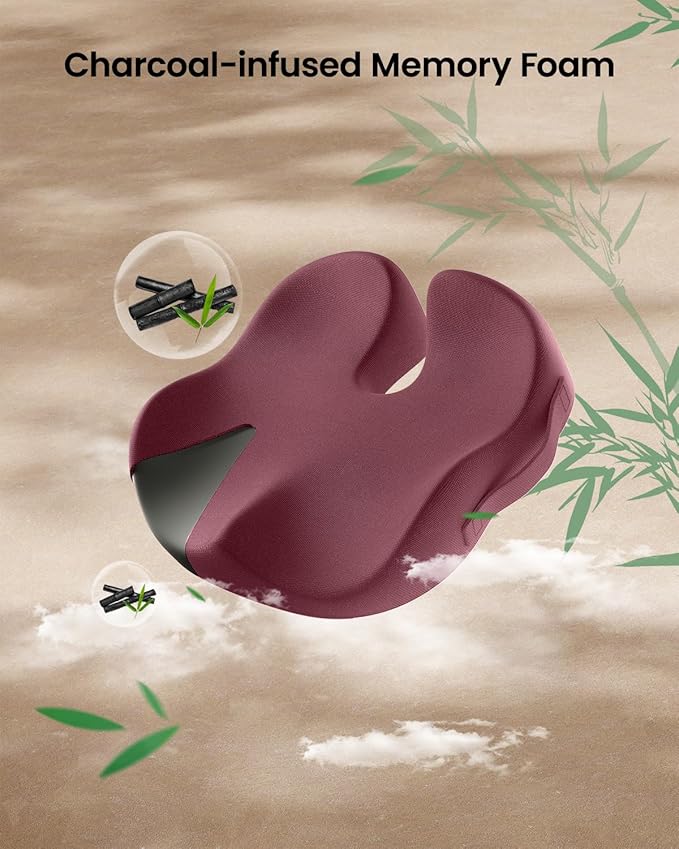 ProtoArc Seat Cushion, Office Chair Cushion for Sciatica, Coccyx Cushion, Ergonomic Memory Foam Seat Cushion for Car, Home, Pressure Relief Pad for Hip, Tailbone, All Day Comfort - Wine Red-DeskLoop Office