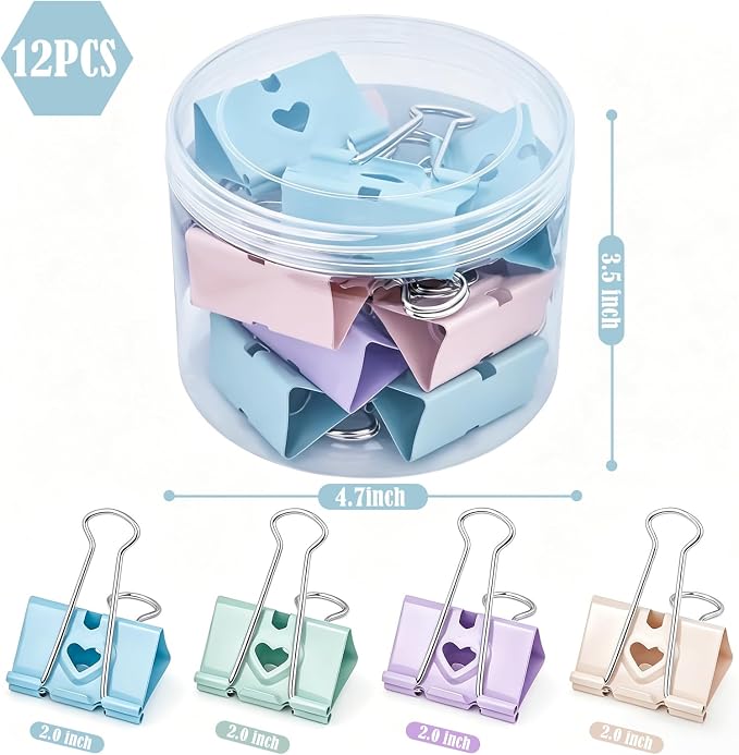 BAYTORY 12Pcs Pastel Binder Clips, 2 Inch Extra Large Binder Clips, - Image 2