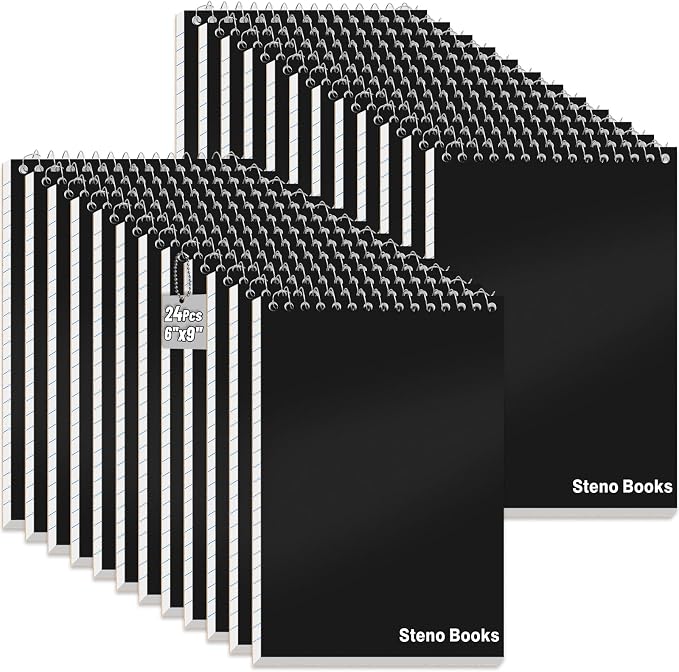 24 Pcs Steno Pads 6 x 9 in Top Spiral Notebook Bulk Pack Note Pad 1440 Total by UZLUbuywithconfidence